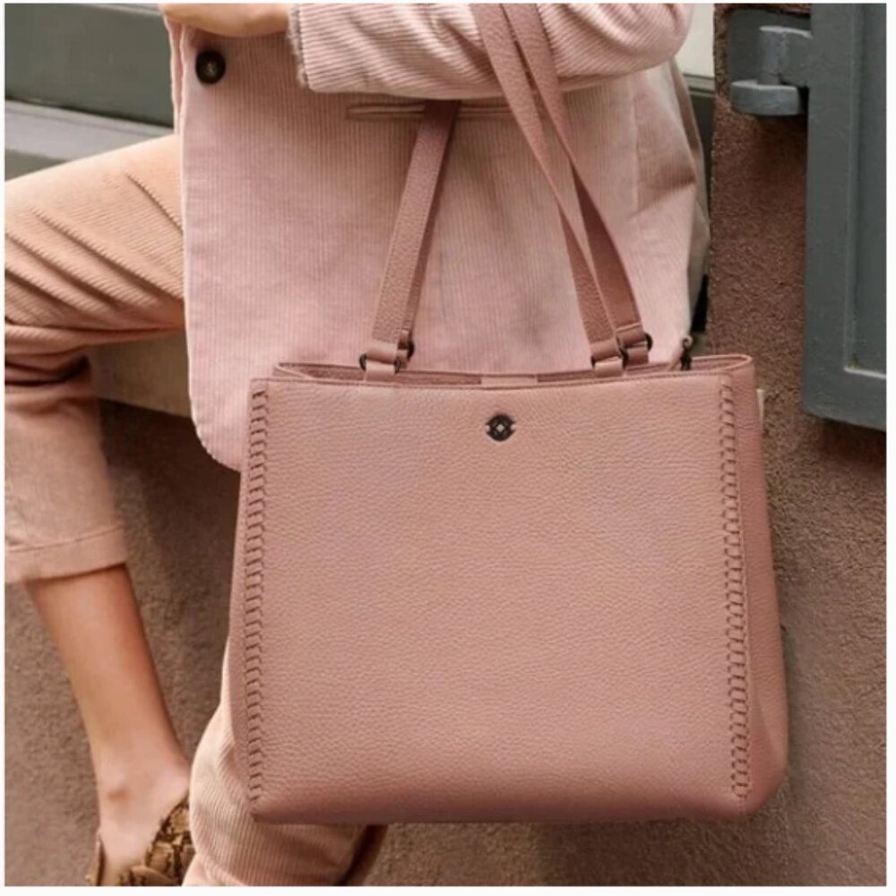 DAGNER DOVER - ALLYN soft pink pebble leather tote bag - laptop compartment